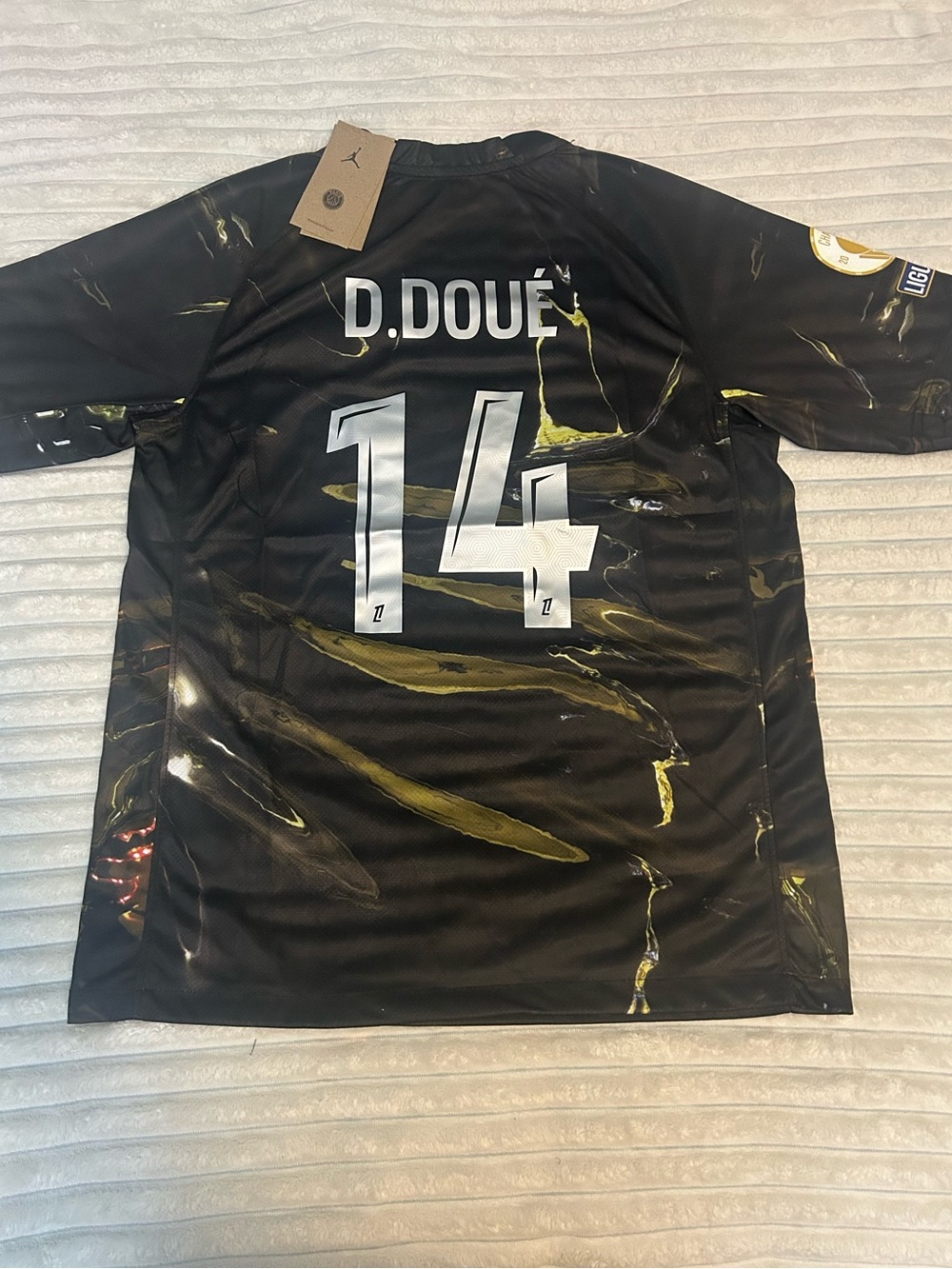 Jordan Black Football Jersey with White Number 14 and Yellow Accents